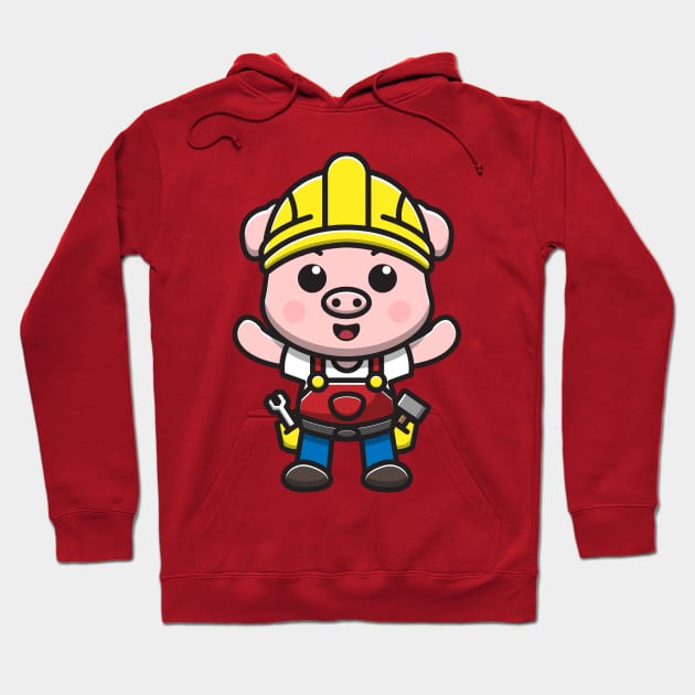 construction worker pig Hoodie by fflat hds